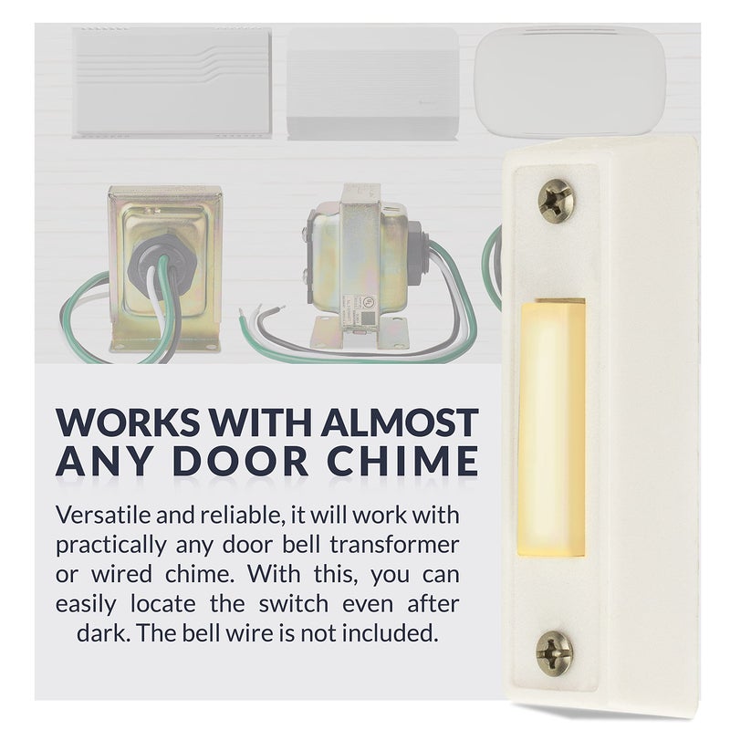 Newhouse Hardware LED Lighted Sturdy Plastic Door Chime Push Button BT3WL White | Classic Rectangular Lighted Door Bell Button | Replacement Wired Doorbell Button for Most Door Bell Chimes - Image 5